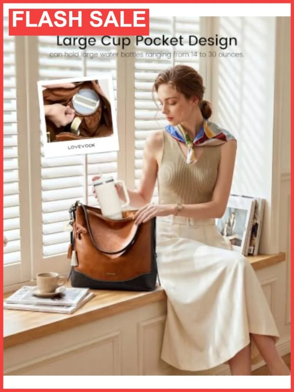 Hobo Bag Faux Leather Crossbody Shoulder Purse Large Water Bottle Pocket